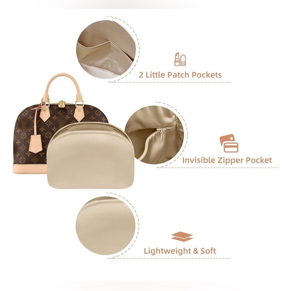 NEW 100% SILK Luxury Bag Organizer for Alma PM, Beige - Picture 4 of 8